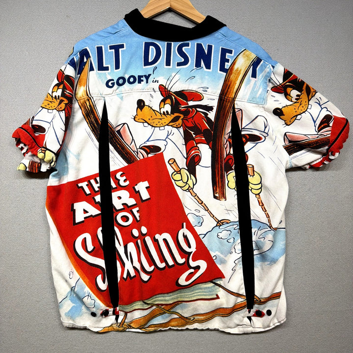 Disney Goofy and the Art of Skiing Retro Viscose Button Down Shirt Size Large