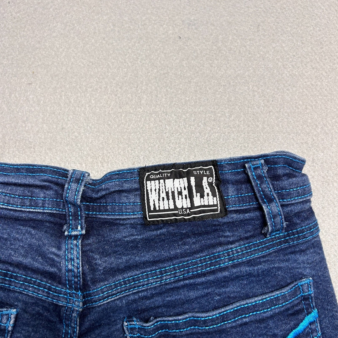 Vintage 80's Watch LA Women's Mid Rise Dark Wash Jeans W/ Blue Stitching 26 x 29
