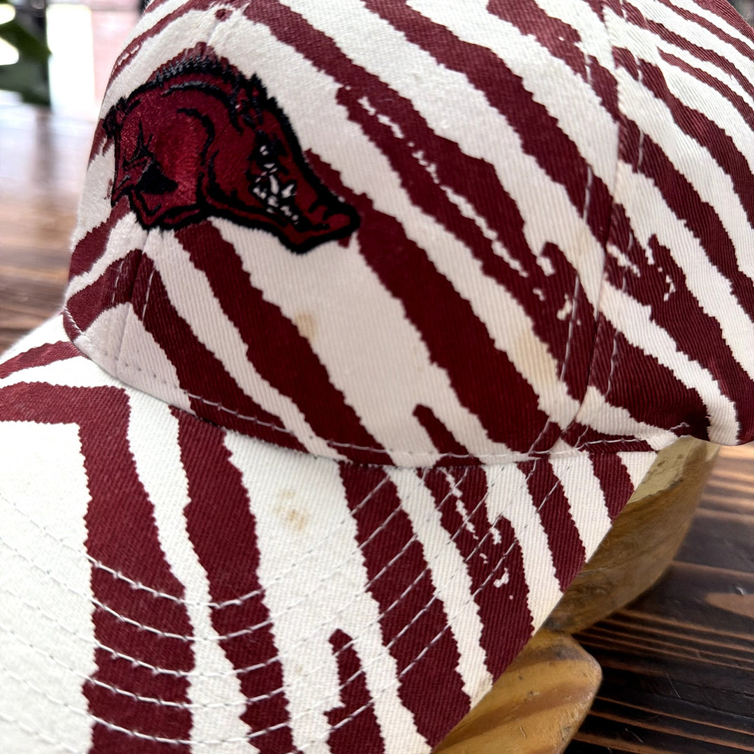 Vintage Arkansas Razorbacks Zubaz Striped Snapback Hat