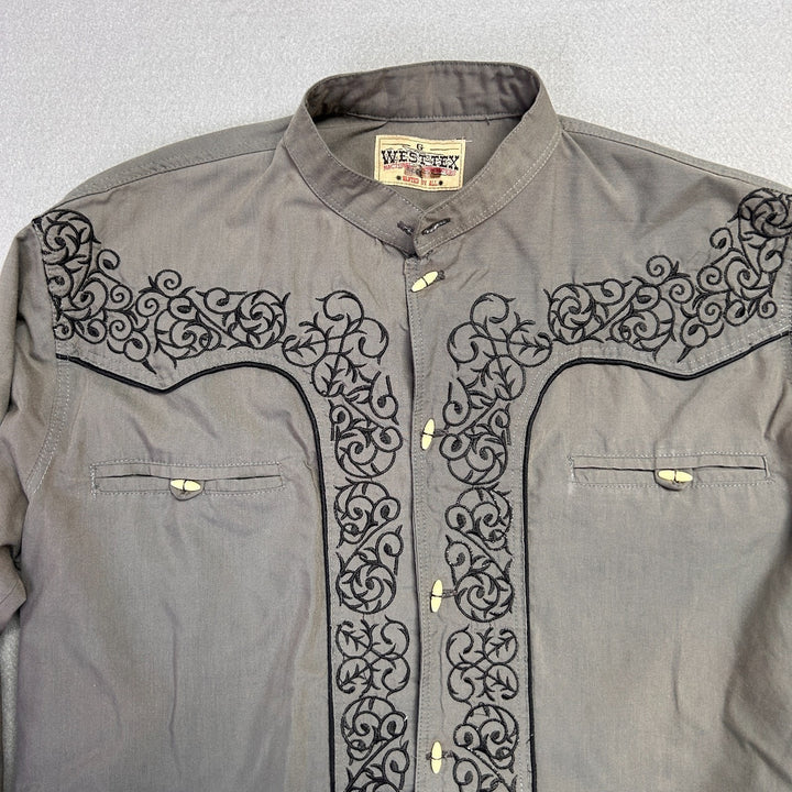 Vintage West Tex Men's Grey Embroidered Western Button-Up Size Large