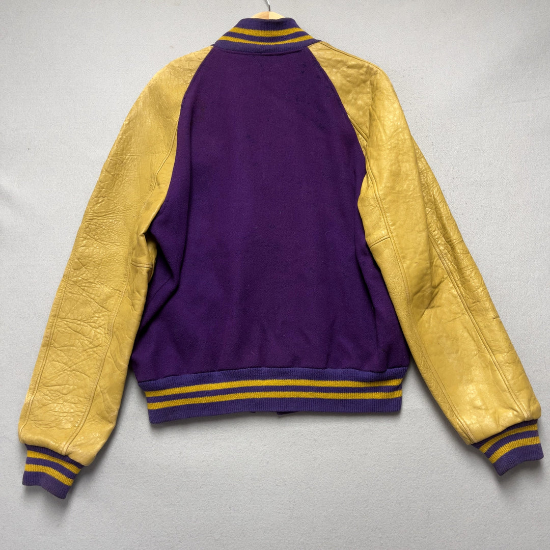 Vintage 70's Varsity High School Letterman Jacket Gold & Purple XL