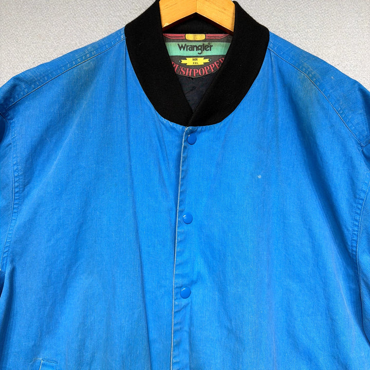 Vintage Wrangler Brushpopper Blue Snap Bomber Jacket Size XXL