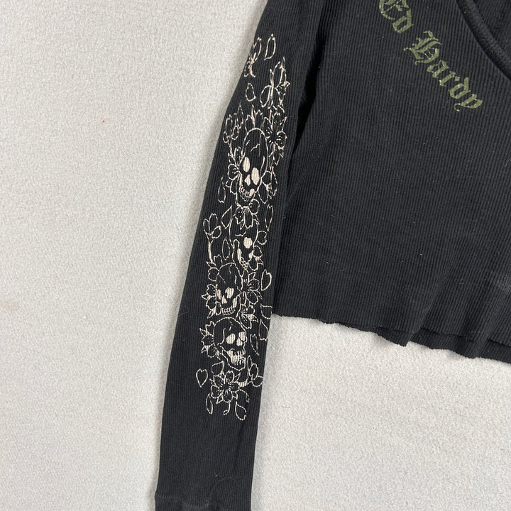 Ed Hardy V Neck Cropped T Shirt Size Large
