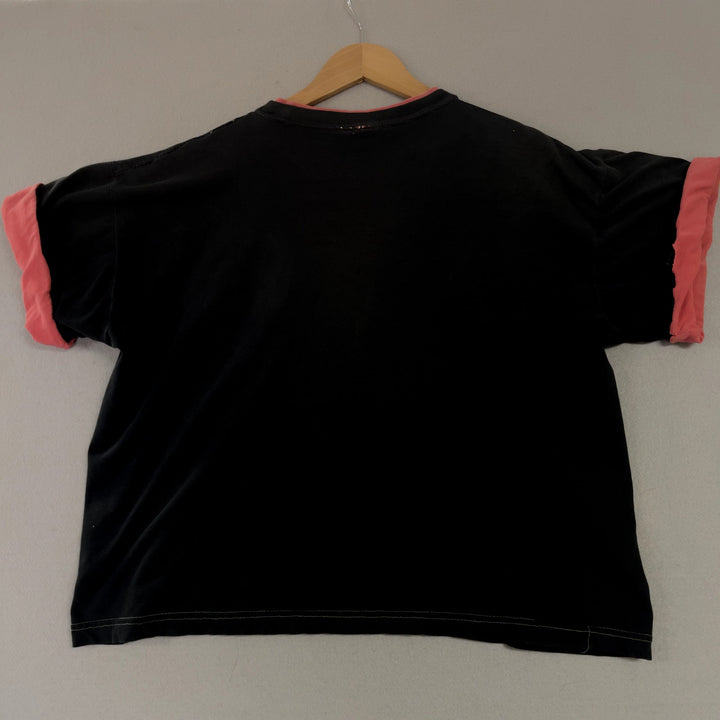 Vintage Double Collar and Sleeve Distressed blank T Shirt Size Medium