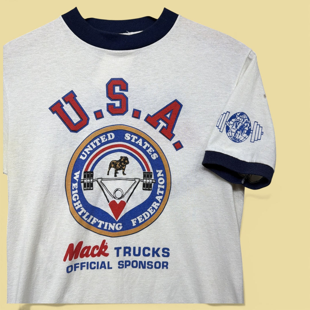 Vintage Mack Trucks USA WeightLifting  80s T Shirt Size Small