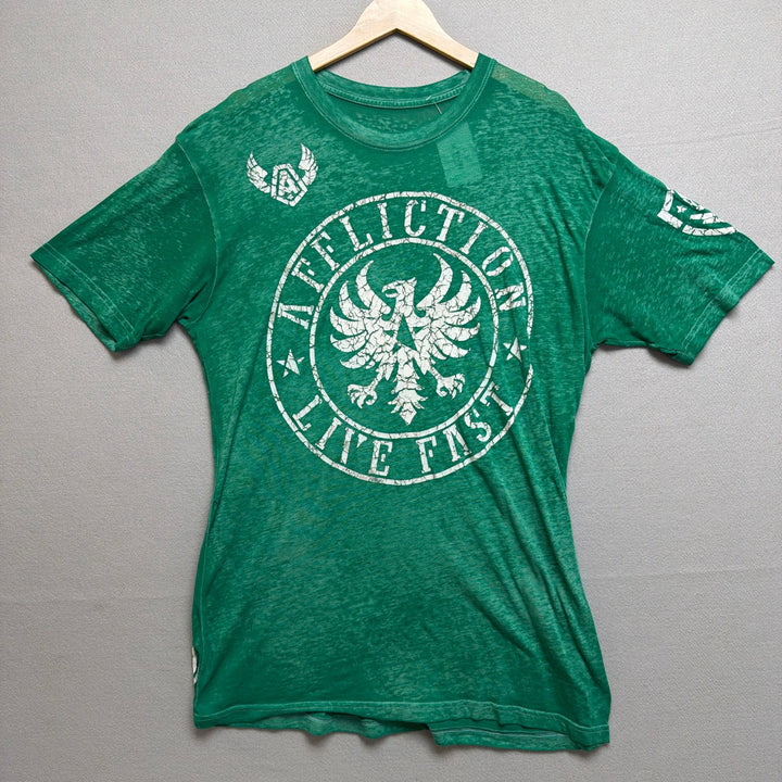 Affliction Green Burnout T Shirt Size Large