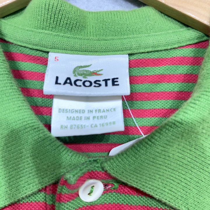 Lacoste Green and Pink Striped polo Shirt Size 5 Large