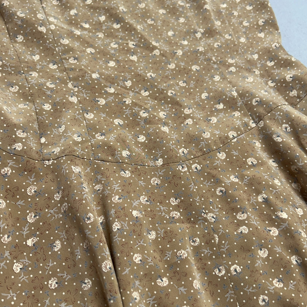 Petit Carina Brand Brown Floral Print Maxi Summer Evening Dress Size 8 (Medium)