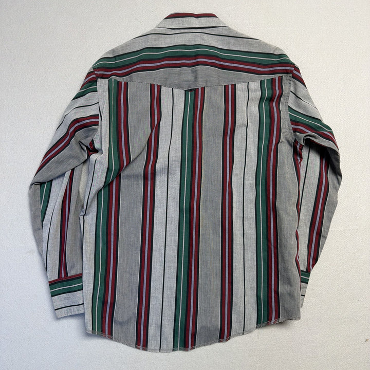 Vintage Wrangler Striped Pearl Snap Button Down Shirt Size Large