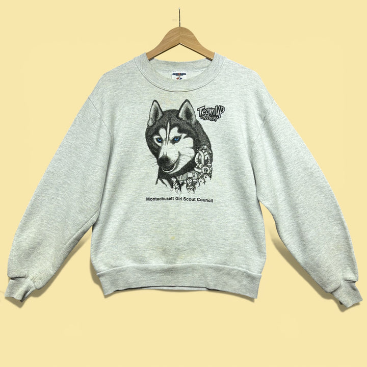 Vintage Husky Dog Sledding 90s Sweatshirt Size Small