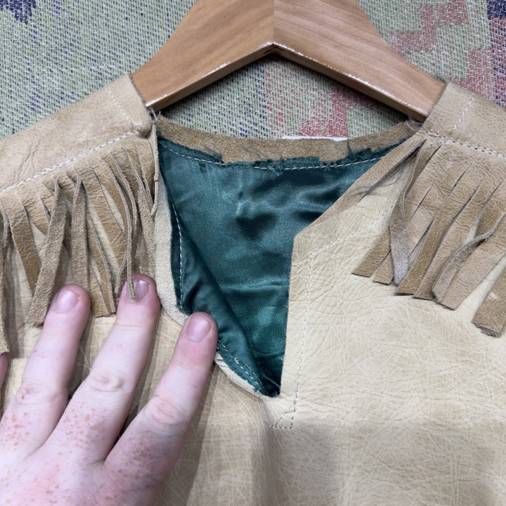 Vintage Handmade Leather Tunic Hippie Jacket Small 70s