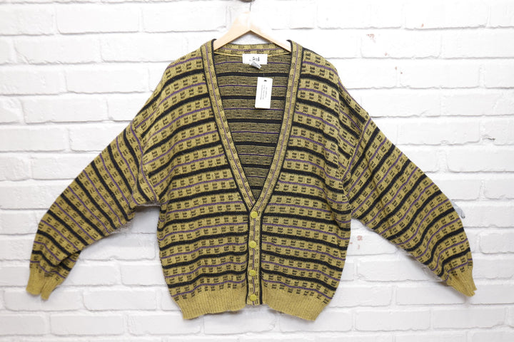 Jed Vintage Purple and Yellow Cardigan Sweater Large 90s
