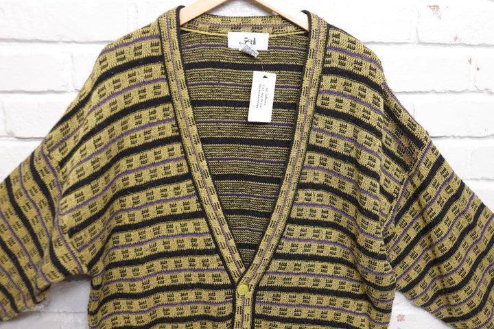 Jed Vintage Purple and Yellow Cardigan Sweater Large 90s