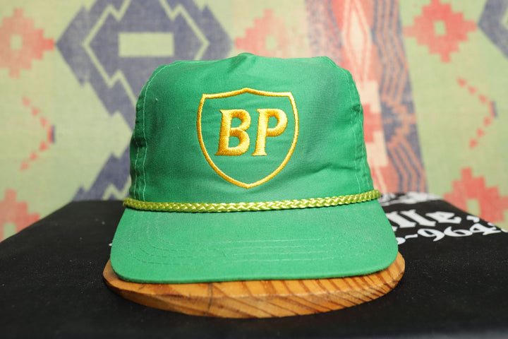 BP Shield Vintage Strap back Hat 80s Green Oil Gas Petrol