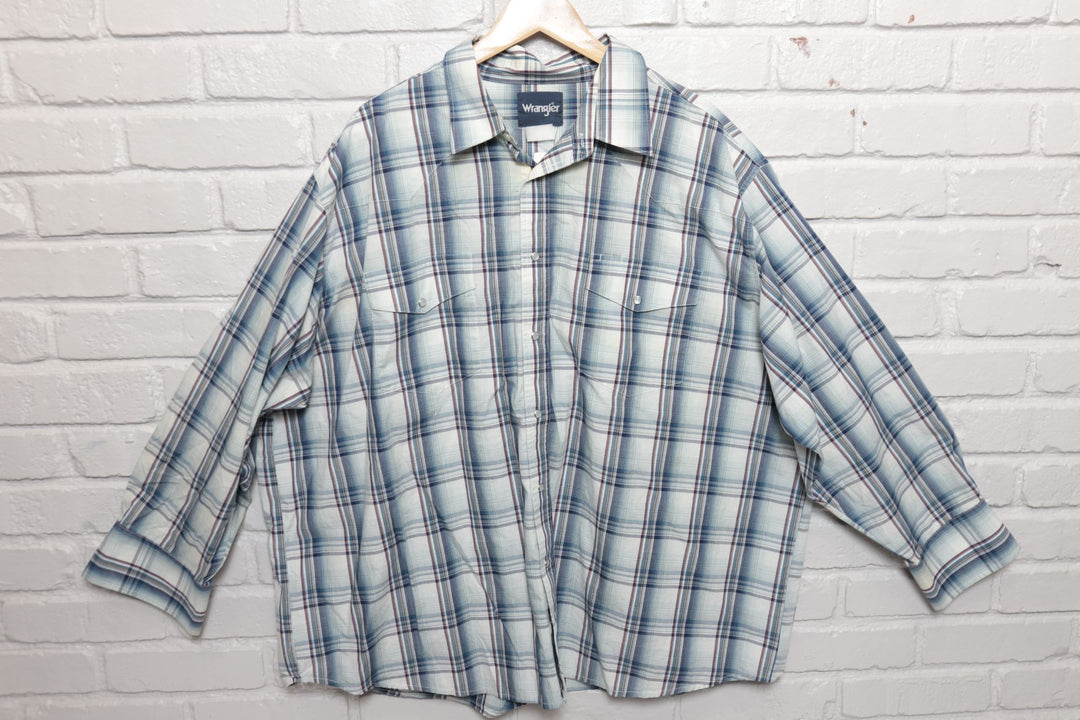 Wrangler Vintage Blue Plaid XXL Button Down Shirt 2000s