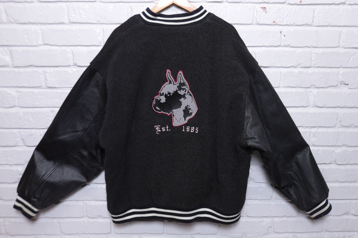 Joe Boxer Vintage Dog Letterman Leather Sleeve Jacket XL 90s