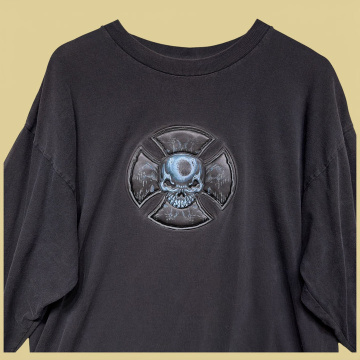 Vintage ODM Skull Cross 2000s Long Sleeve Choppers T Shirt Size XL