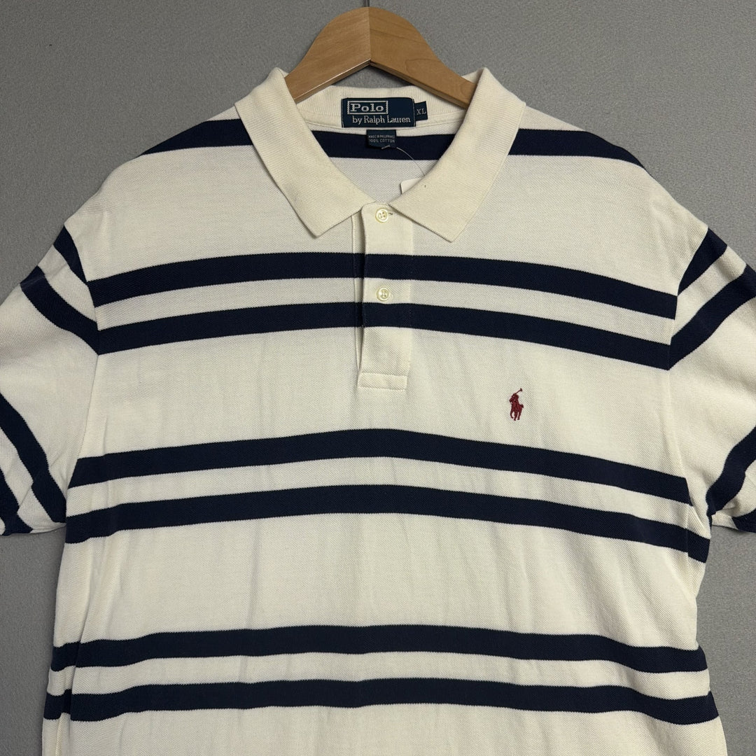 Vintage Ralph Lauren White and Blue Polo Shirt Size XL