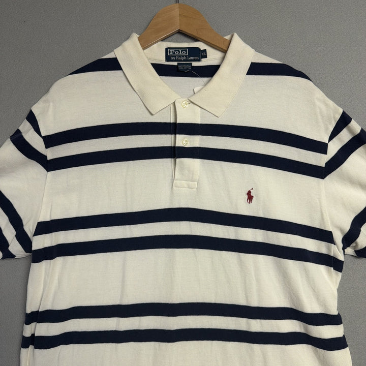 Vintage Ralph Lauren White and Blue Polo Shirt Size XL