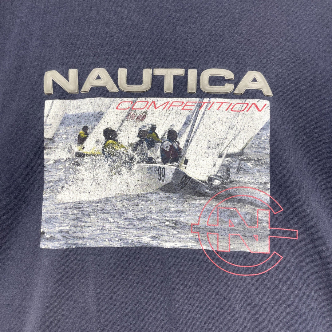 Vintage Nautica competition Cropped Blue T Shirt Size Large