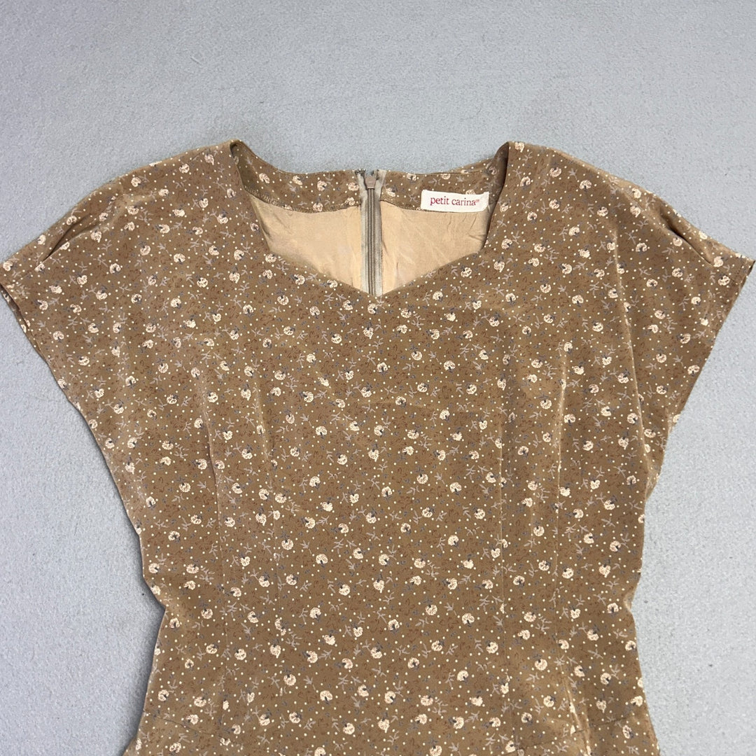 Petit Carina Brand Brown Floral Print Maxi Summer Evening Dress Size 8 (Medium)