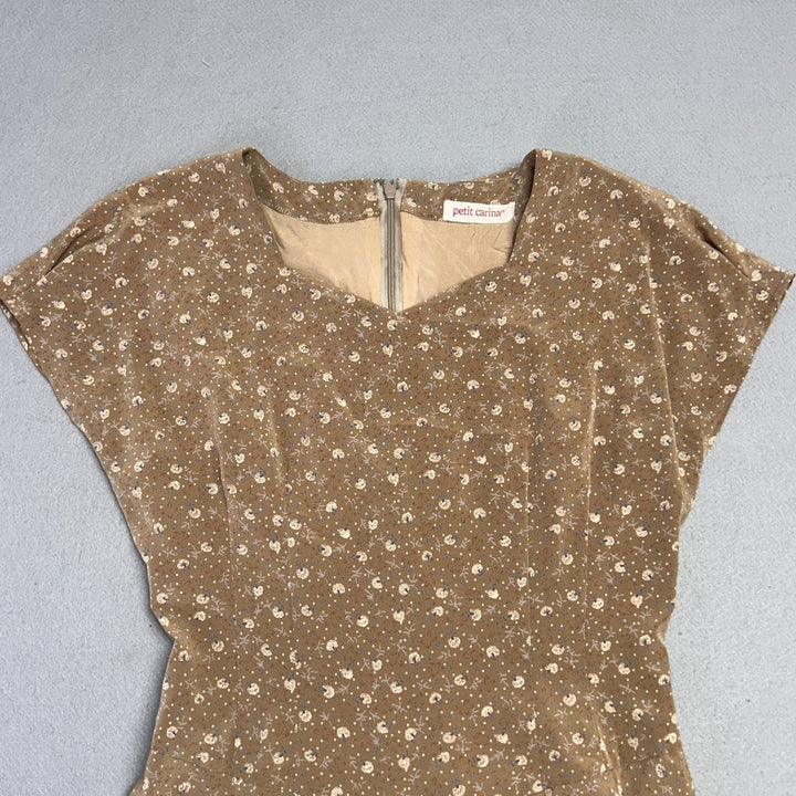 Petit Carina Brand Brown Floral Print Maxi Summer Evening Dress Size 8 (Medium)