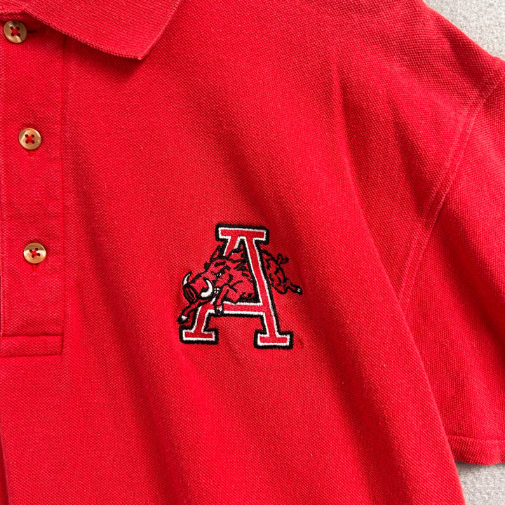 90's Men's Arkansas Razorback Red Jumping Hog Polo Large