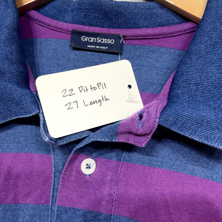Gran Sasso Made In Italy Striped Cotton Polo Shirt Size Large