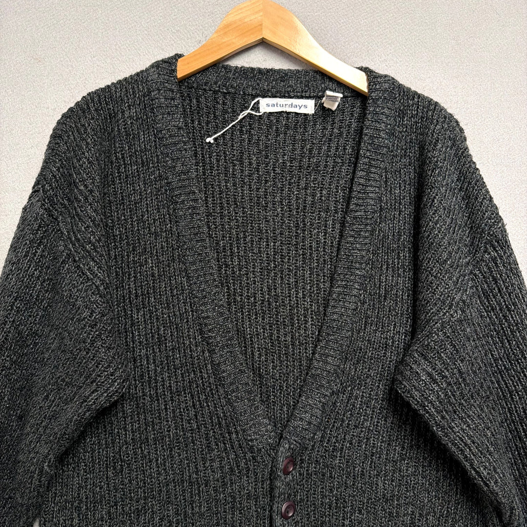 Vintage Saturdays Charcoal Gray Cardigan Sweater Size Large