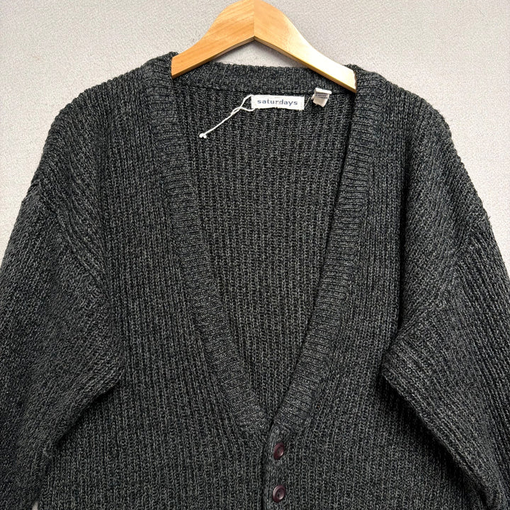 Vintage Saturdays Charcoal Gray Cardigan Sweater Size Large
