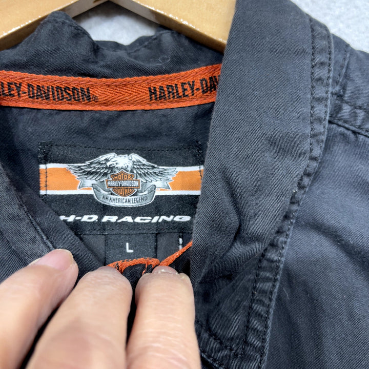 Vintage Harley Davidson Racing Embroidered Button Down Shirt Size Large