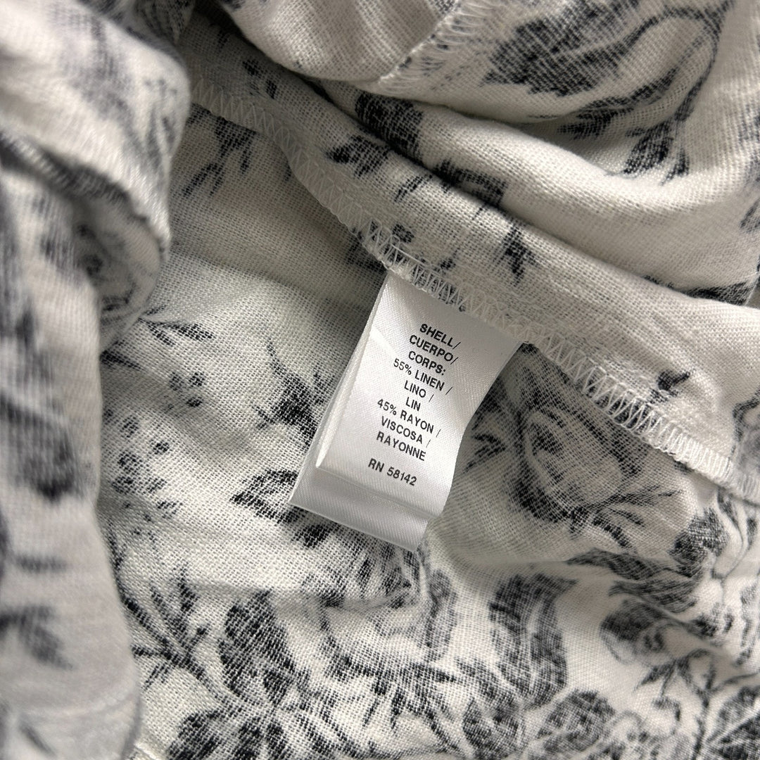 London Times Women's White/Black Floral A-Line Knee Length Linen Dress Size 8