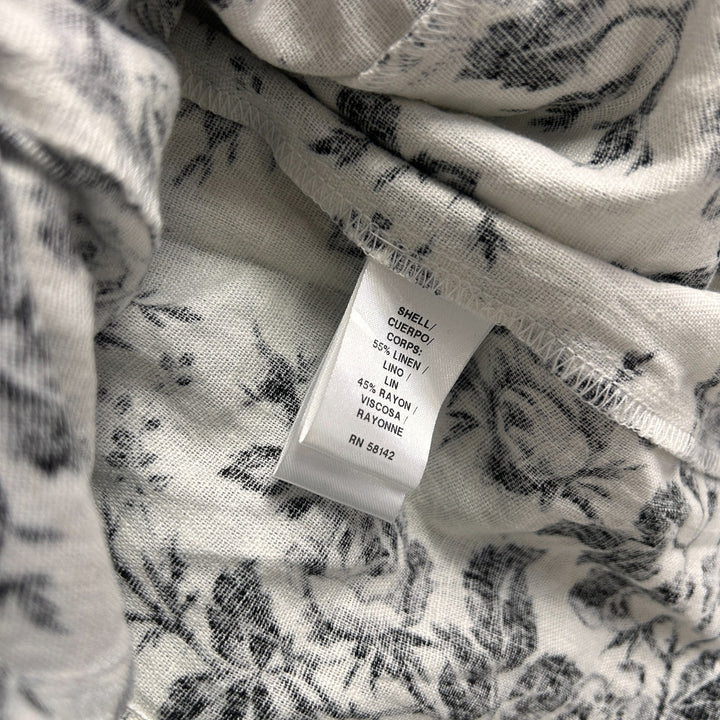 London Times Women's White/Black Floral A-Line Knee Length Linen Dress Size 8