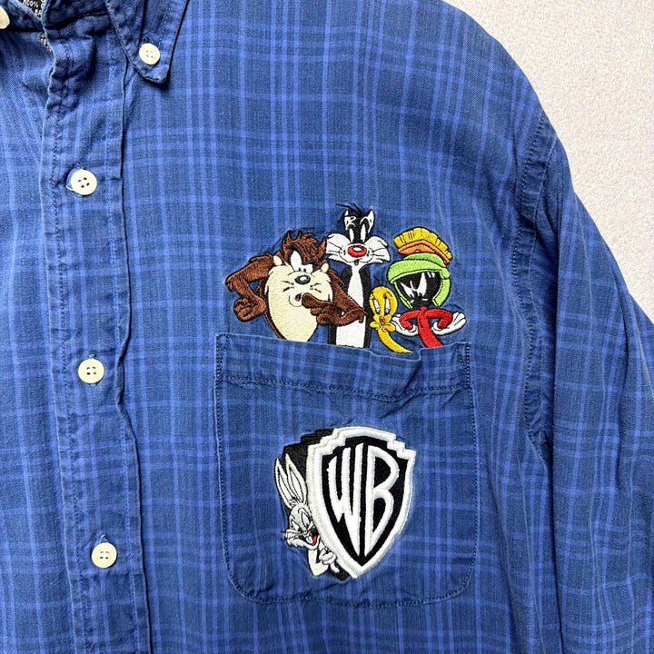 Vintage Looney Tunes Plaid Button Down Shirt Size Small