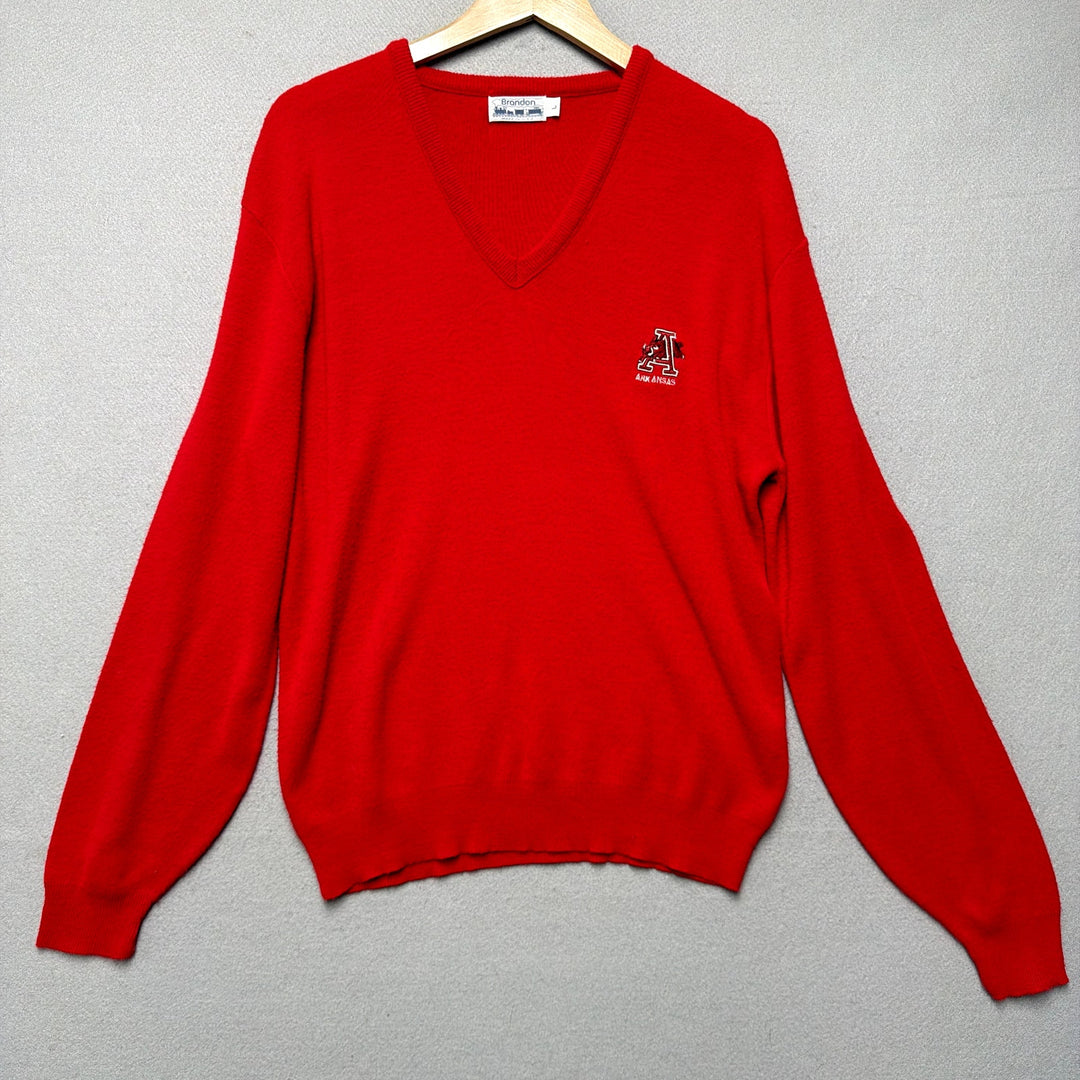 Vintage University of Arkansas V Neck Sweater Size Large