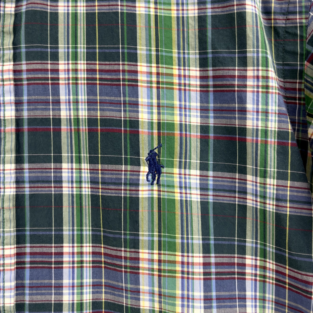 Men's Polo Ralph Lauren Green Blue Plaid Button Down Shirt Size Medium