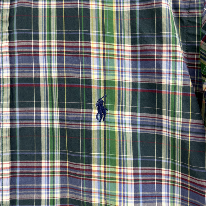 Men's Polo Ralph Lauren Green Blue Plaid Button Down Shirt Size Medium