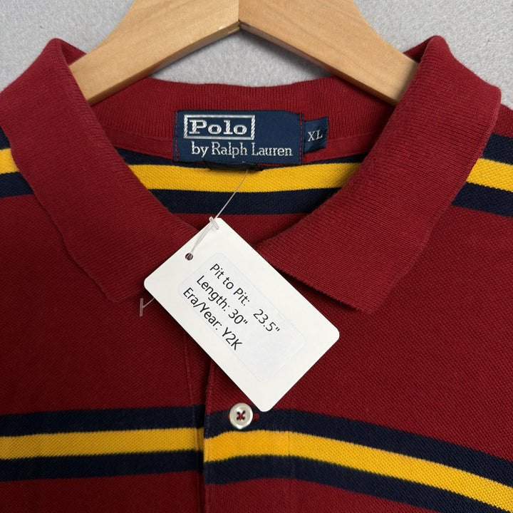 Vintage Ralph Lauren Red Striped Polo Shirt Size XL