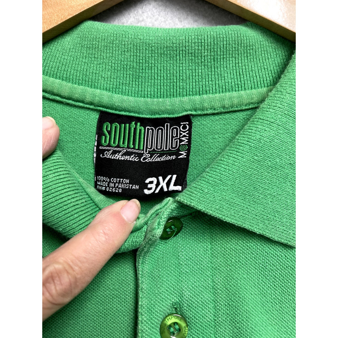 Y2K South Pole Men's Green Embroidered Polo Size 3XL
