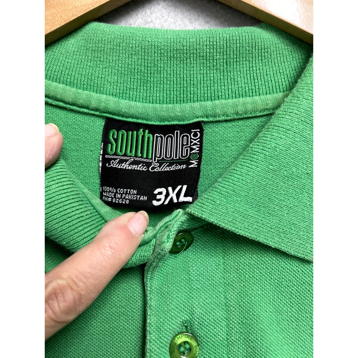 Y2K South Pole Men's Green Embroidered Polo Size 3XL