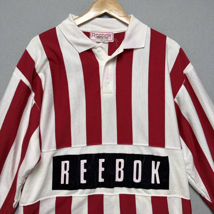 Vintage Reebok Striped Rugby Polo Shirt Size Medium