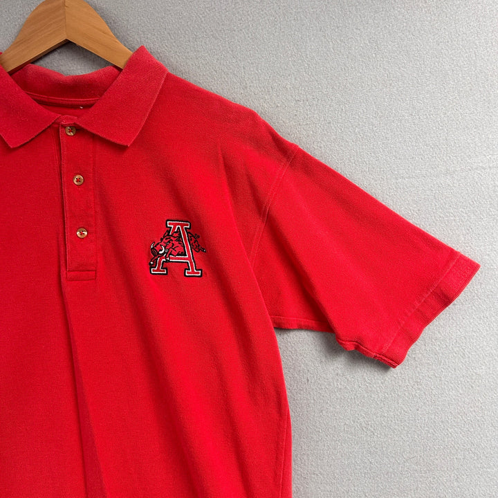90's Men's Arkansas Razorback Red Jumping Hog Polo Large