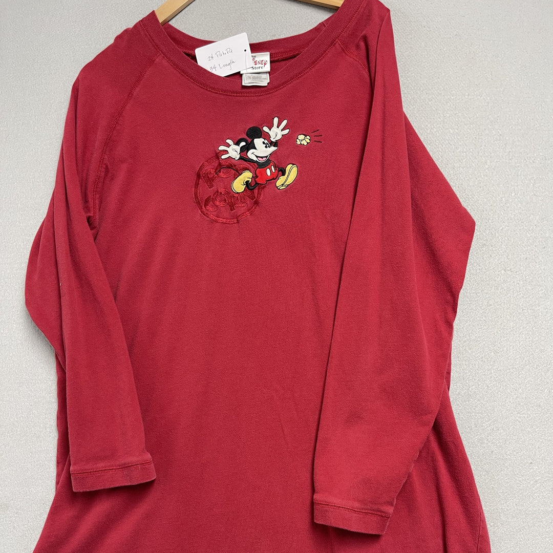 Vintage Disney Store Red Mickey Mouse Sleep Shirt L/XL 24x34