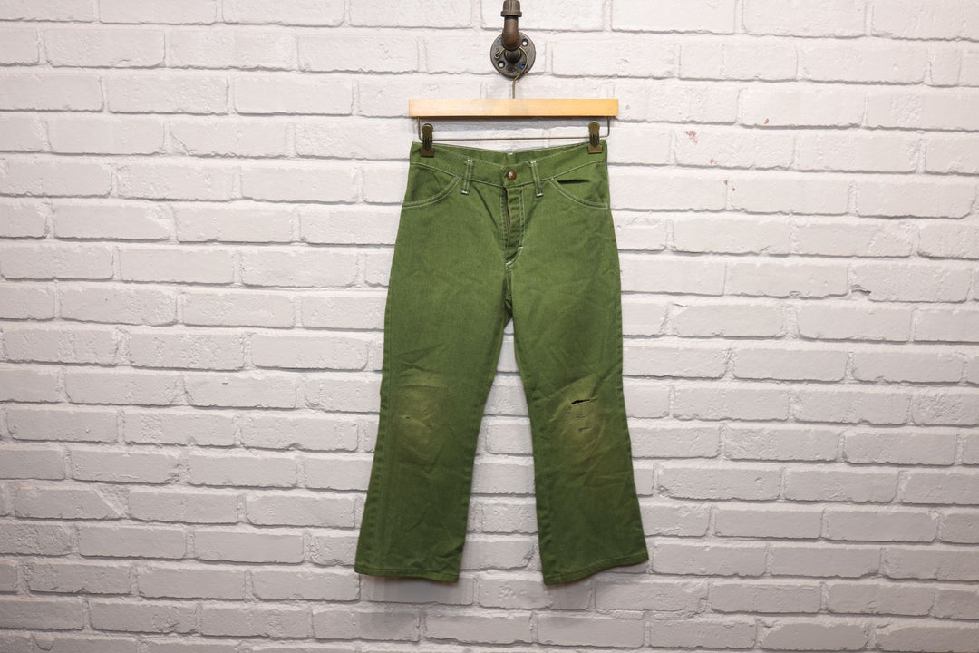 70s kids green flared pants size 26/22