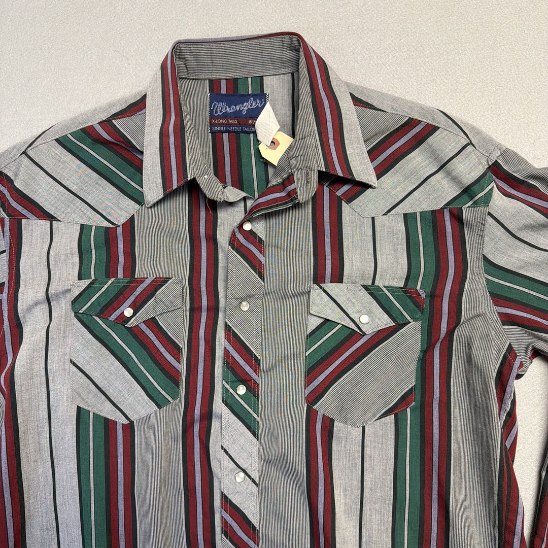 Vintage Wrangler Striped Pearl Snap Button Down Shirt Size Large