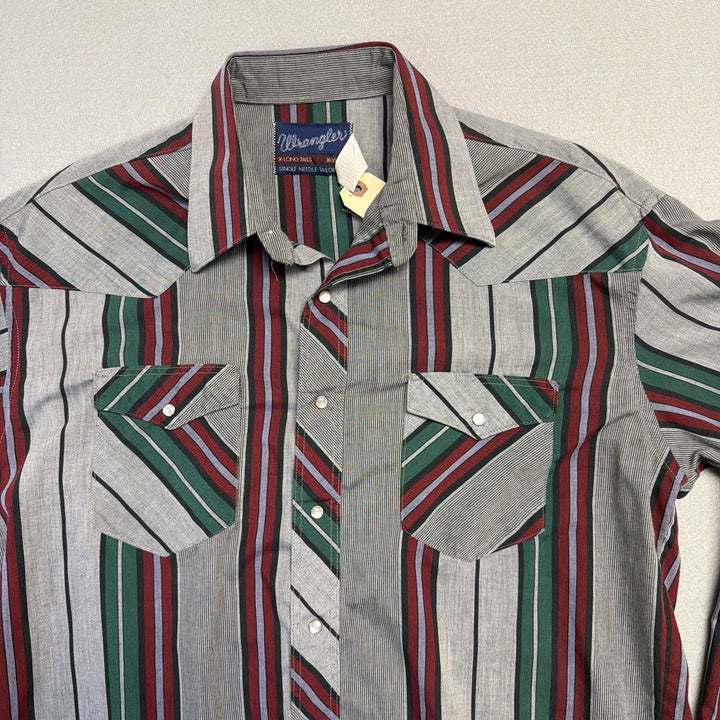 Vintage Wrangler Striped Pearl Snap Button Down Shirt Size Large