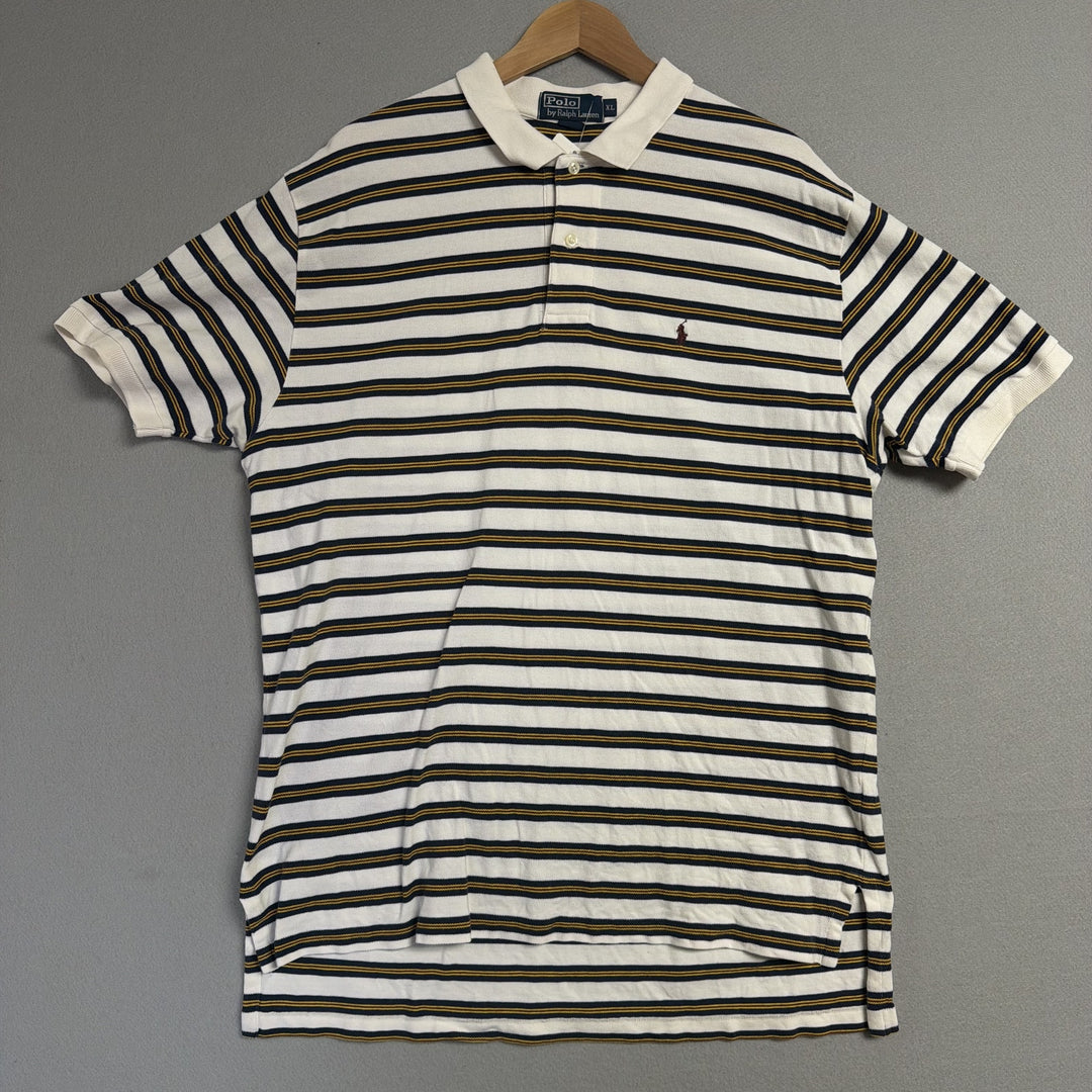 Vintage Ralph Lauren Yellow and White Stripe Polo Shirt Size XL