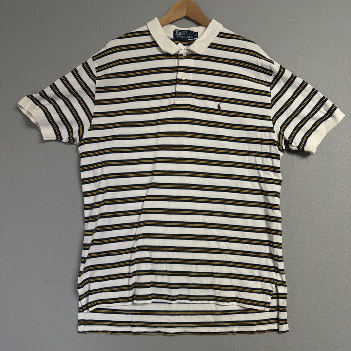 Vintage Ralph Lauren Yellow and White Stripe Polo Shirt Size XL