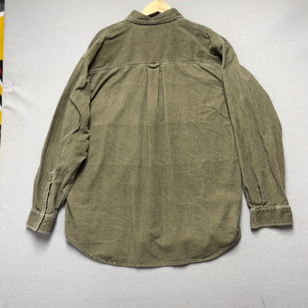 90's Men's Columbia Olive Green Corduroy Button Down Shirt XXL