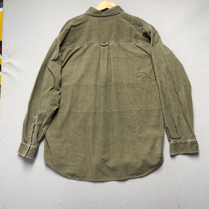 90's Men's Columbia Olive Green Corduroy Button Down Shirt XXL